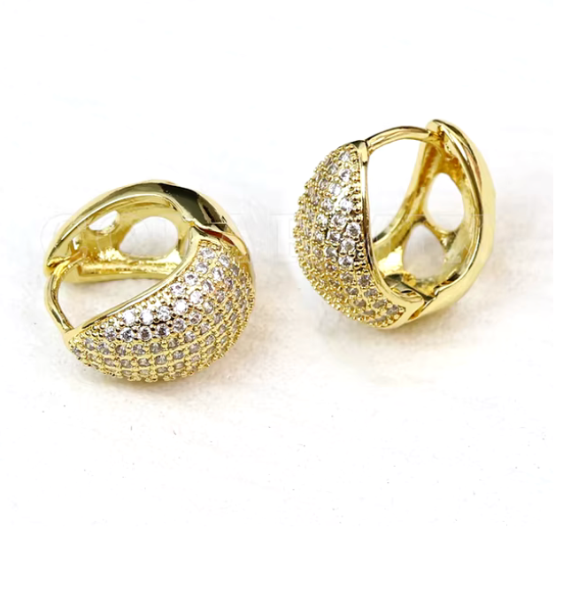 Aretes huggies con brillantes de imitación en oro laminado 18k (3 Capas)