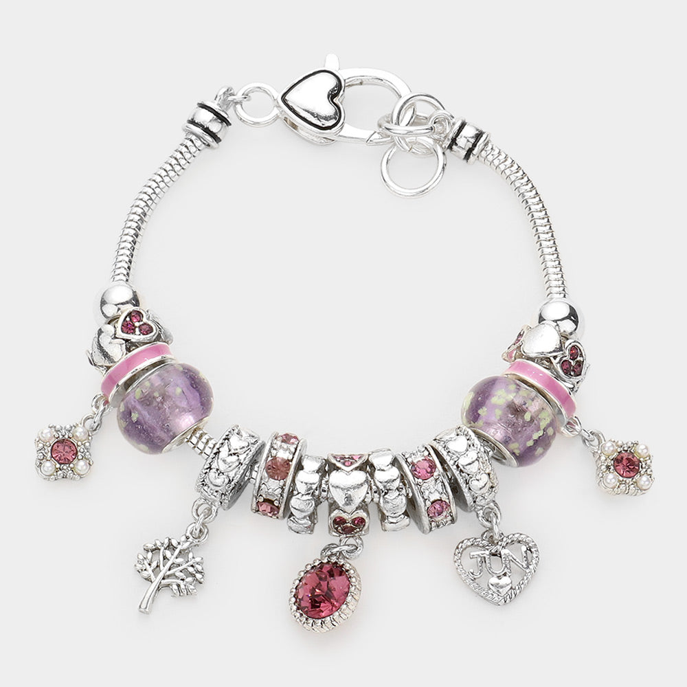 Meses - Pulsera con múltiples charms y dije de corazón con piedra natal