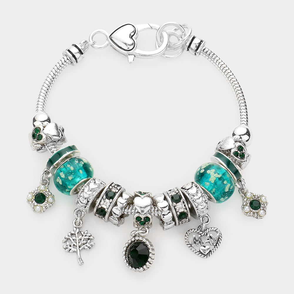 Meses - Pulsera con múltiples charms y dije de corazón con piedra natal