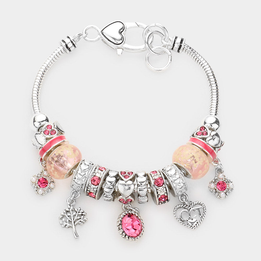 Meses - Pulsera con múltiples charms y dije de corazón con piedra natal