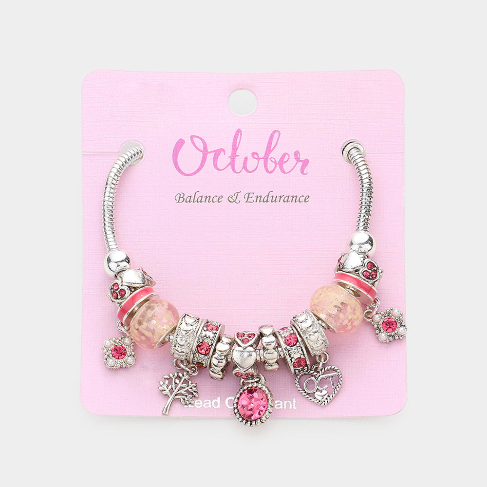Meses - Pulsera con múltiples charms y dije de corazón con piedra natal