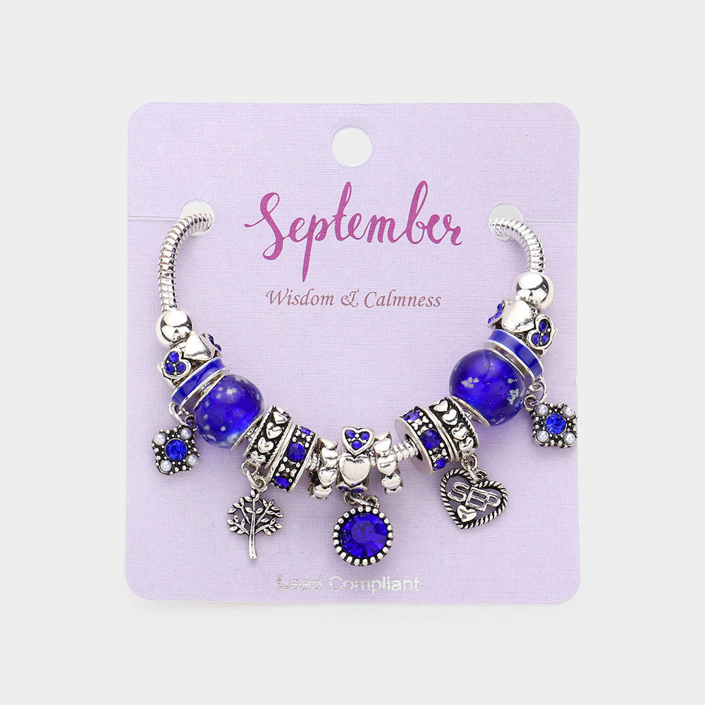Meses - Pulsera con múltiples charms y dije de corazón con piedra natal