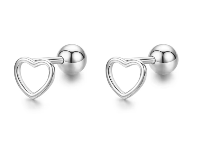 34931188 Aretes de corazón con cierre de rosca en plata S925