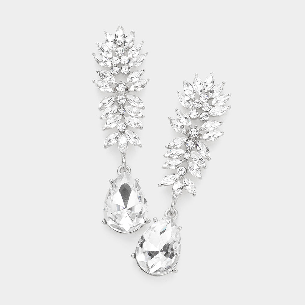 Pendientes largos con pavé de piedras marquesas y lagrima de cristal