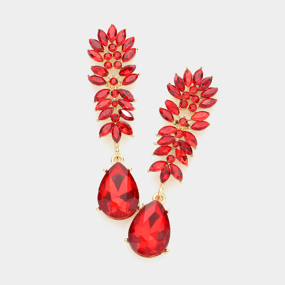 Pendientes largos con pavé de piedras marquesas y lagrima de cristal