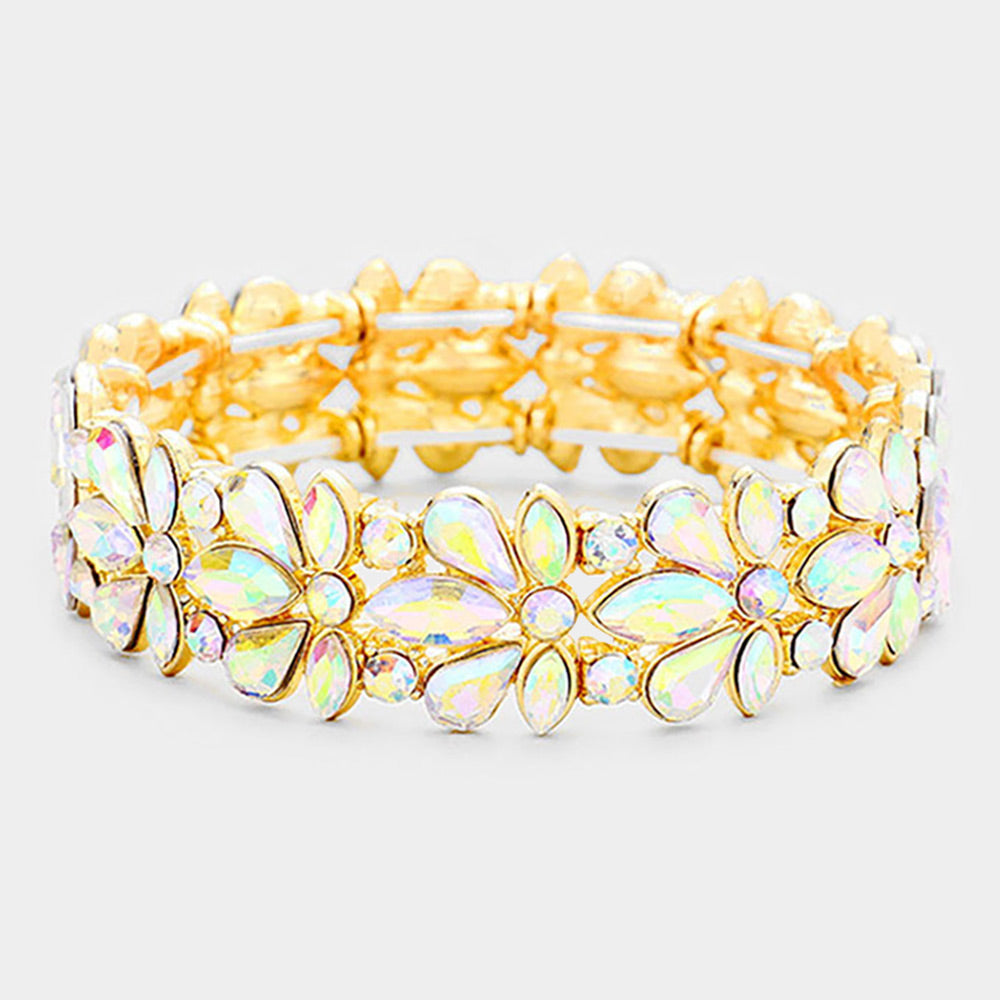 Pulsera de noche elástica con cristales en forma de flor liz