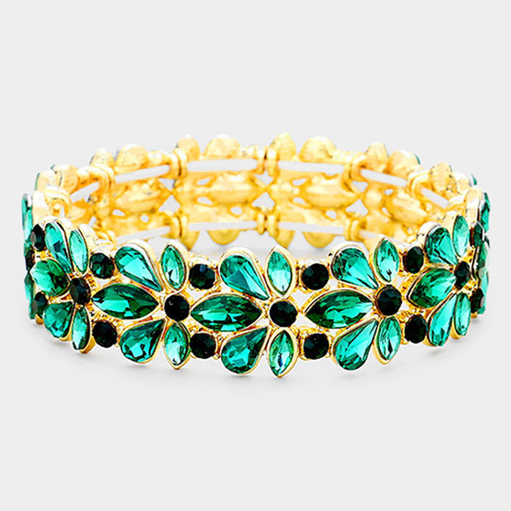 Pulsera de noche elástica con cristales en forma de flor liz