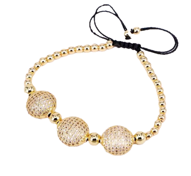 Pulsera con esferas y pave de brillantes en oro Laminado 18k (3capas)
