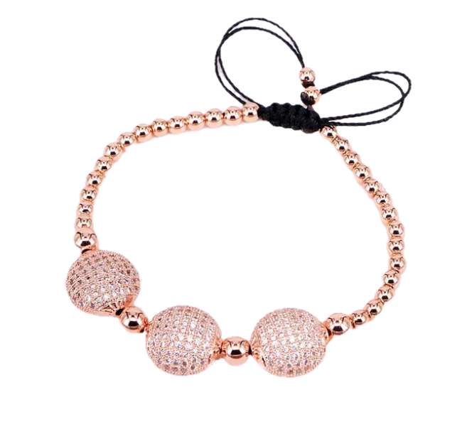 Pulsera con esferas y pave de brillantes en oro Laminado 18k (3capas)