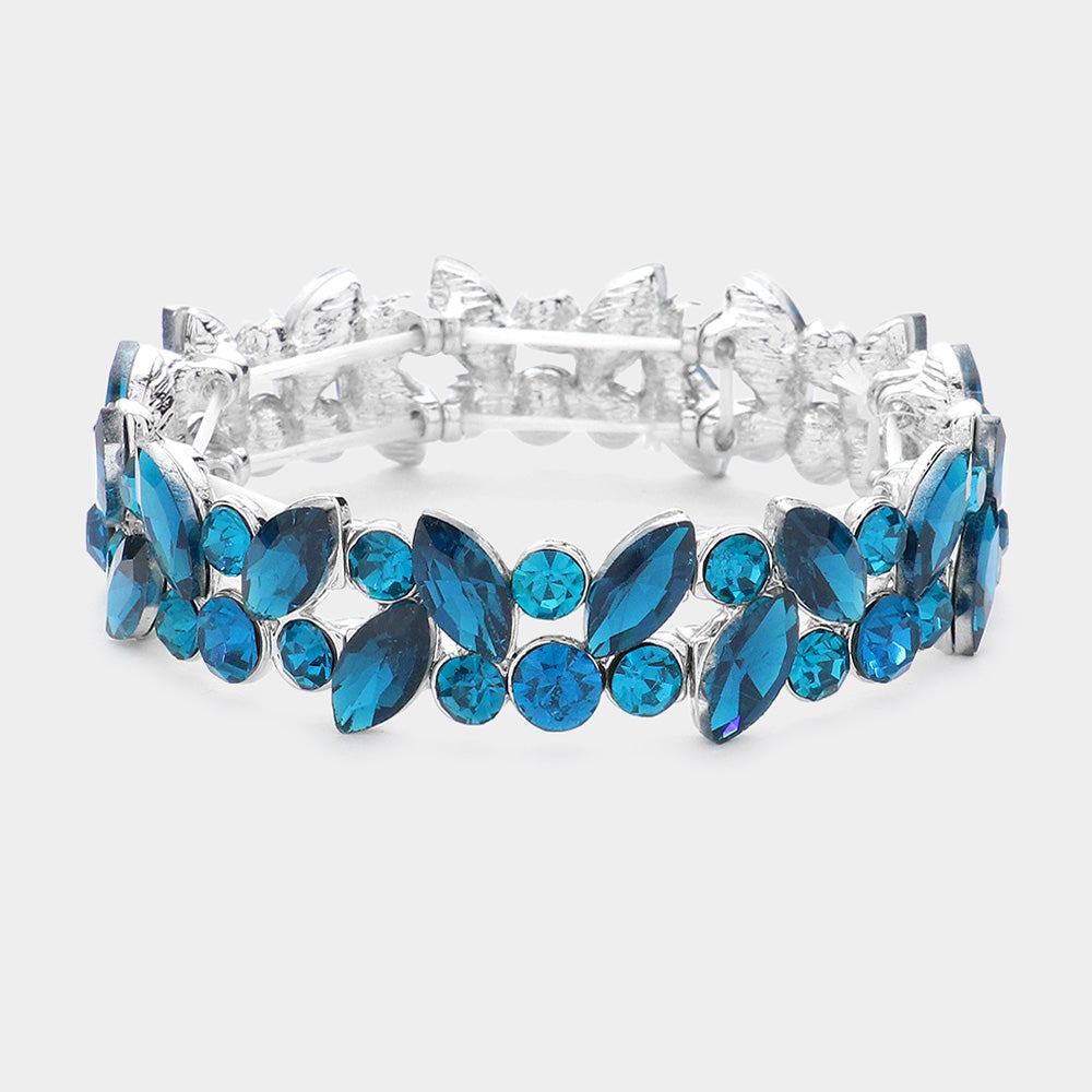 Pulsera elástica con en piedras redondas y marquesas de cristal
