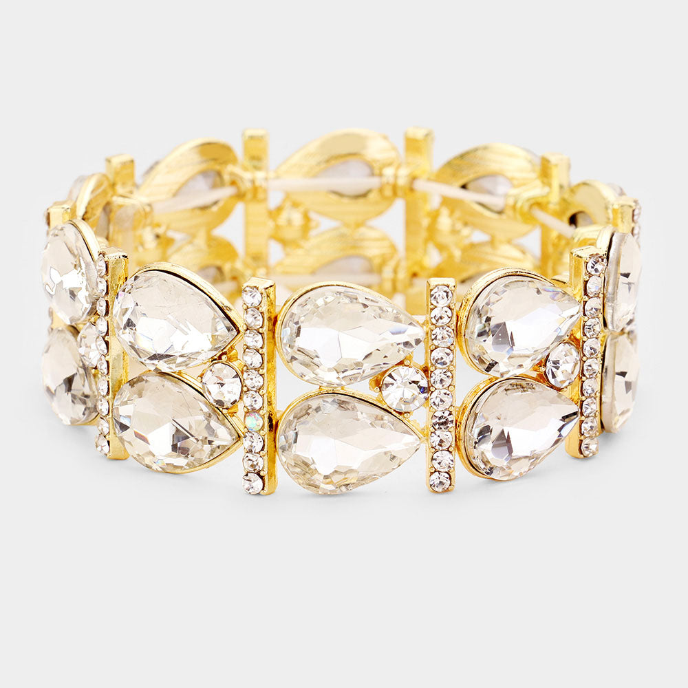 Pulsera elástica con brillantes y piedras en forma de lágrima de cristal