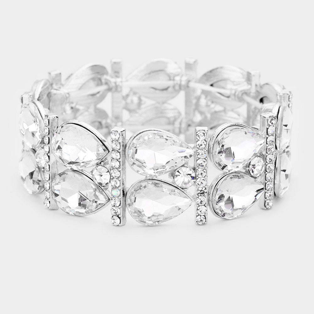 Pulsera elástica con brillantes y piedras en forma de lágrima de cristal