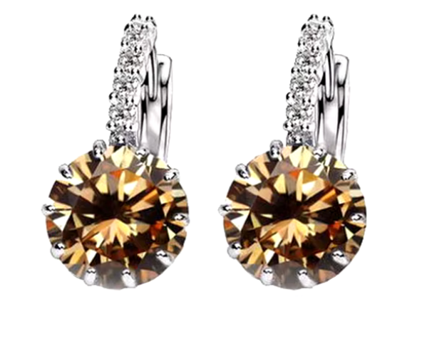 Aretes con piedra redonda y circonitas CZ en oro laminado 18k