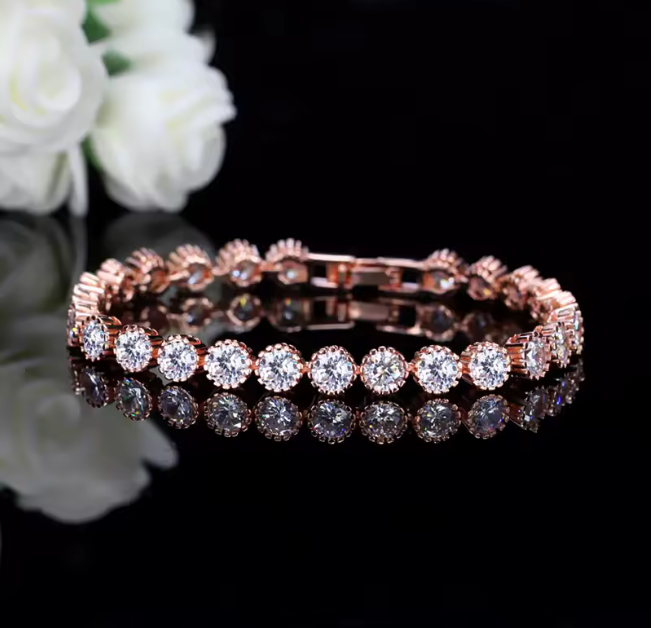 Pulsera con piedras redondas de Circonita cubica AAAAA (CZ)