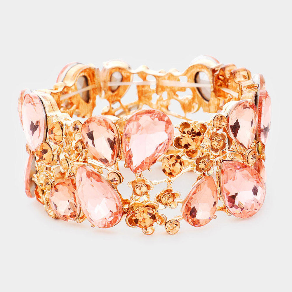 Pulsera de noche elástica floral con forma de lágrima de cristal