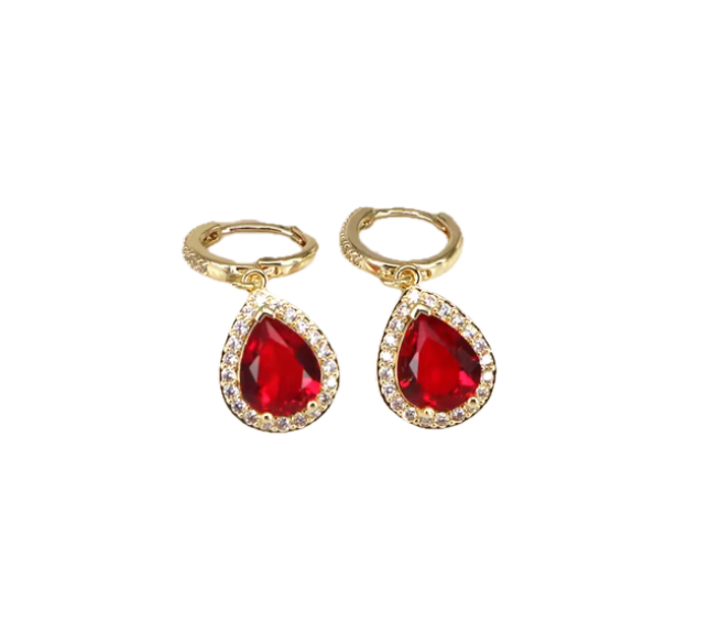 Aretes piedra lagrima y ribete de brillantes en oro laminado 18k (3 Capas)