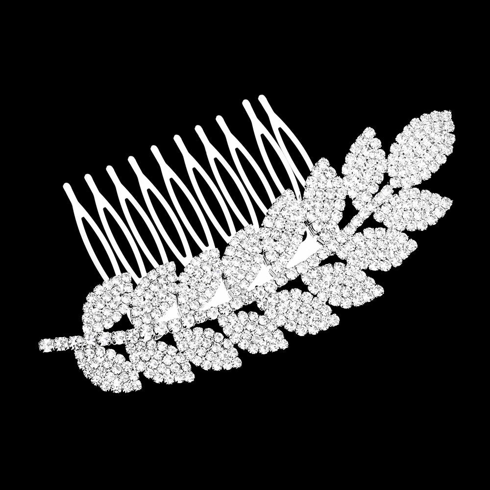 Peineta con forma de hoja y pavé de brillantes