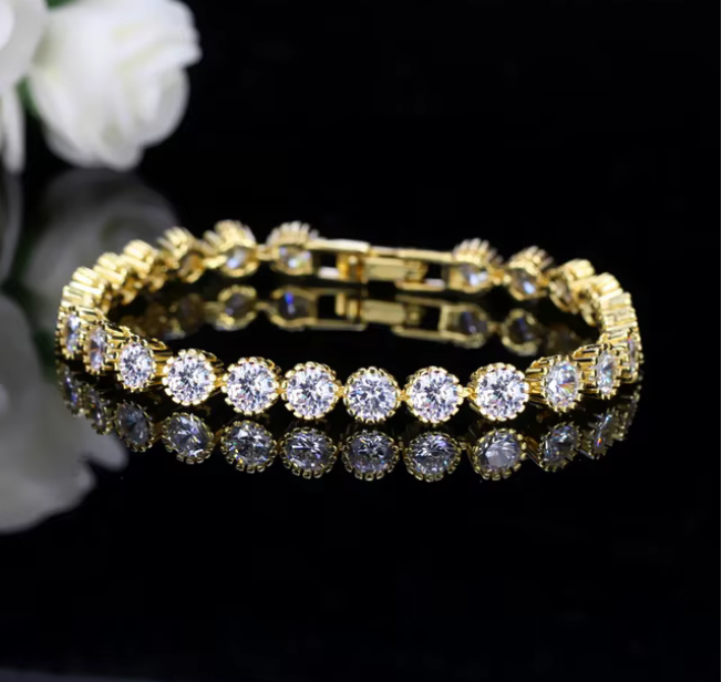 Pulsera con piedras redondas de Circonita cubica AAAAA (CZ)