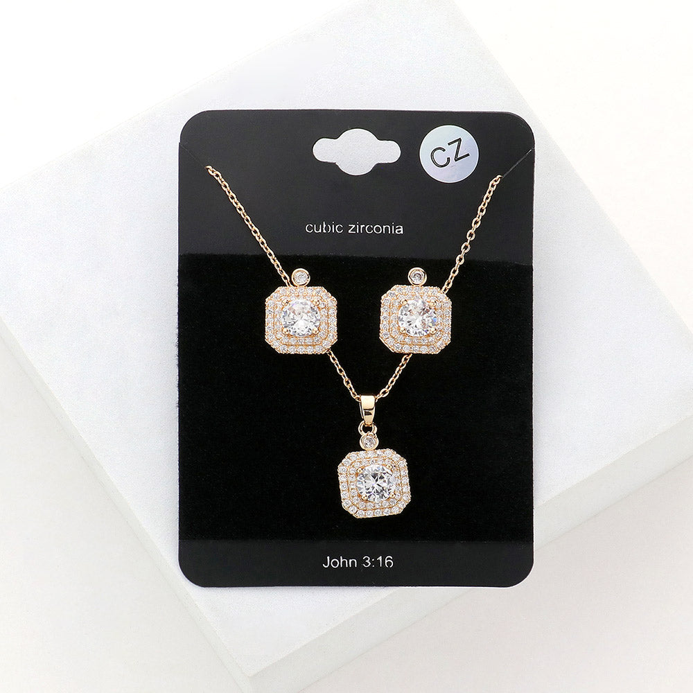 Conjunto de cadena, dije y aretes con circonitas CZ