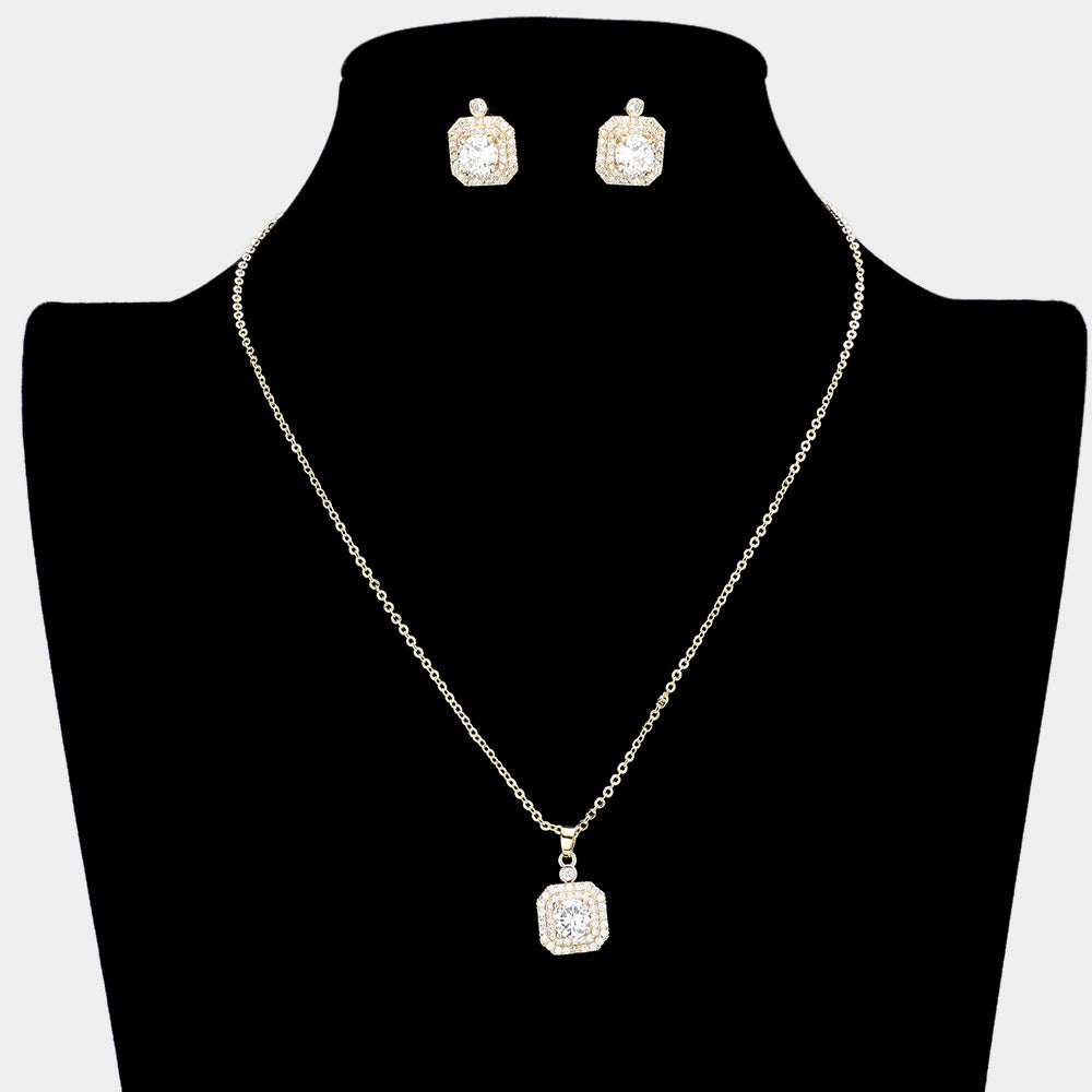 Conjunto de cadena, dije y aretes con circonitas CZ