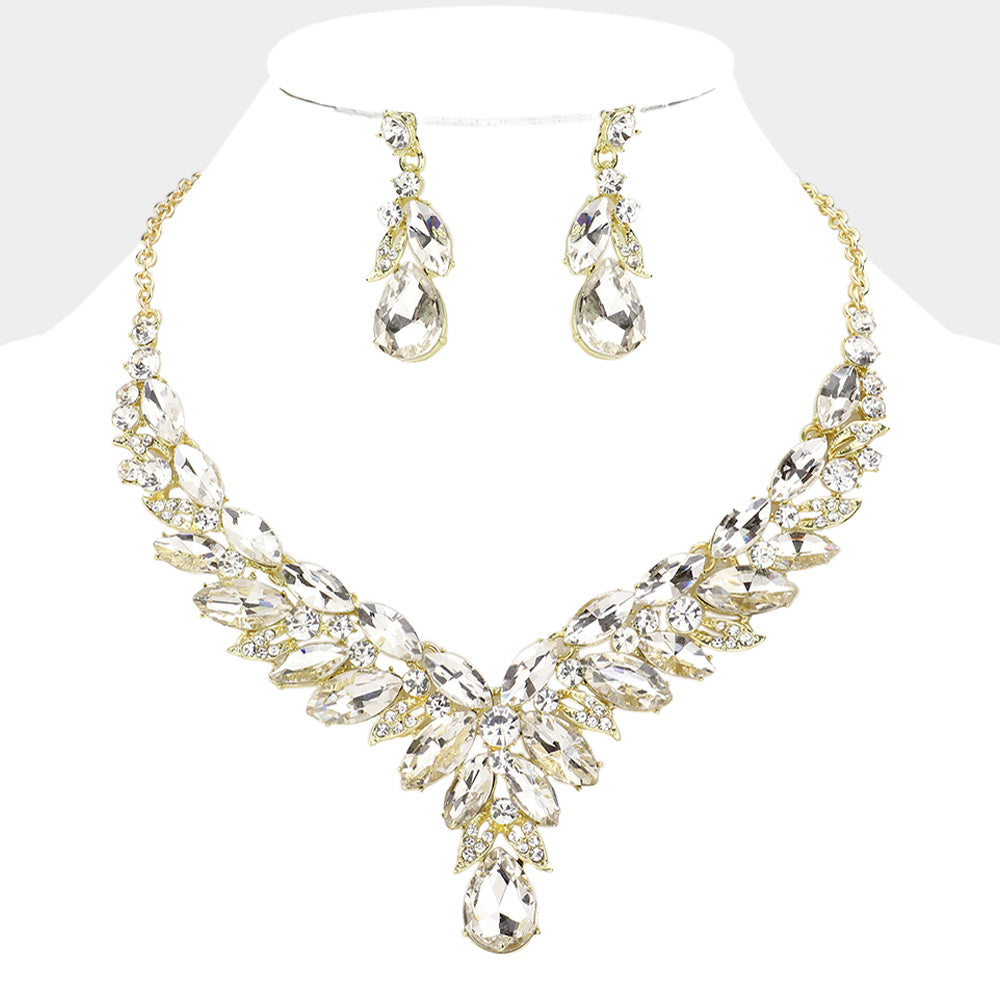Set de collar y pendientes de noche con racimo de hojas en piedra marquesa