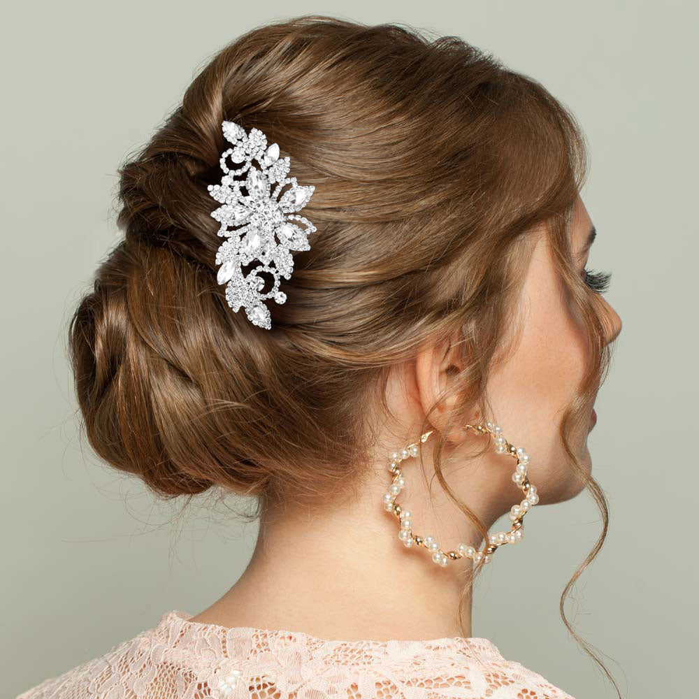 CSH3956 Peineta para el cabello acentuadas con flor en piedra marquesa