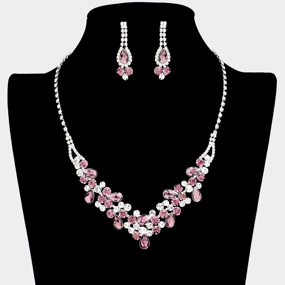RN14561 Set de collar y aretes con detallas en piedras lagrimas y brillantes