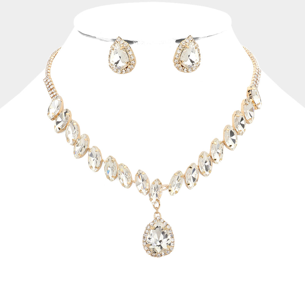 Set de collar y pendientes de noche con piedra tipo lágrimas y piedras redondas y marquesas