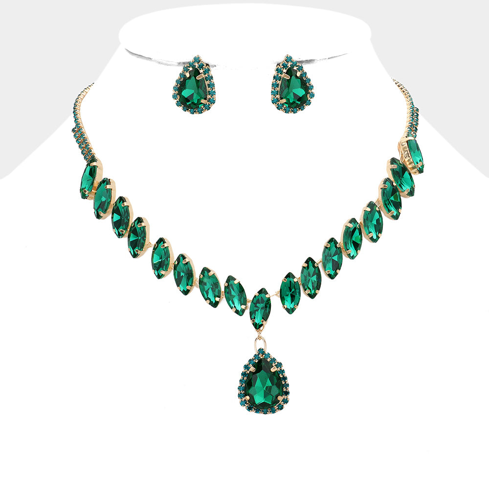 Set de collar y pendientes de noche con piedra tipo lágrimas y piedras redondas y marquesas
