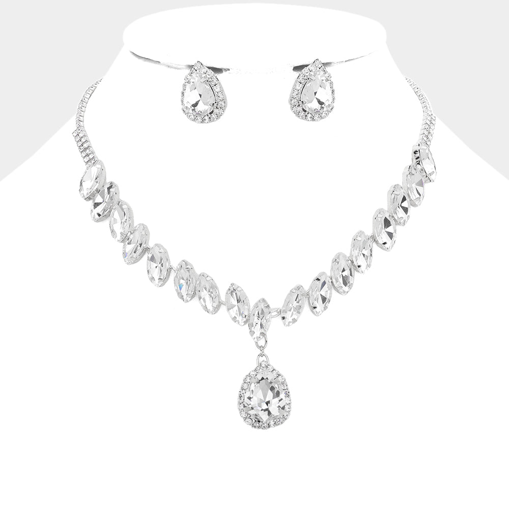 Set de collar y pendientes de noche con piedra tipo lágrimas y piedras redondas y marquesas