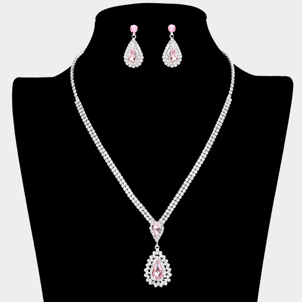 RN19967 Set de noche de pendientes y collar con colgante de lagrimas