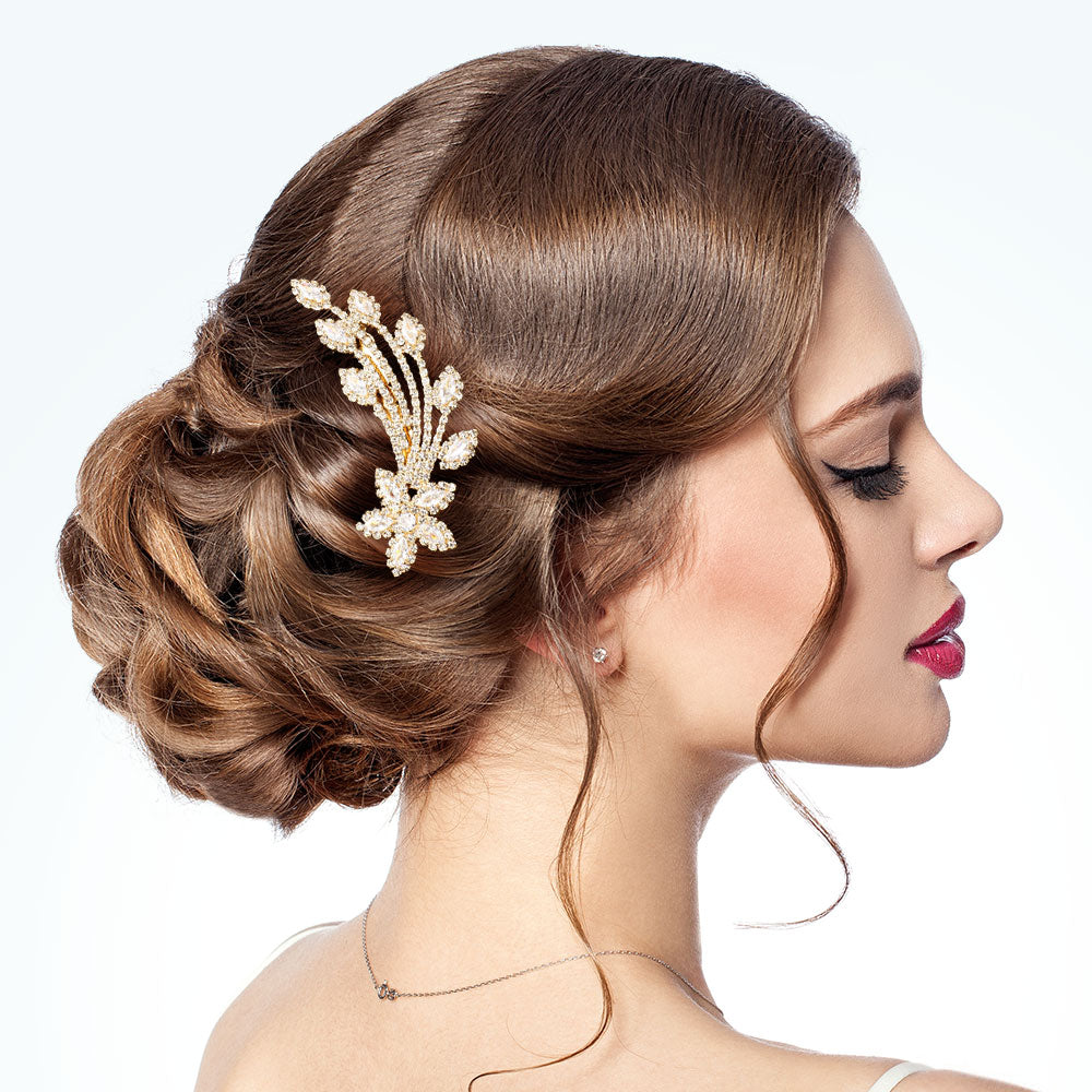 Peineta para el cabello con flores acentuadas con piedra marquesa CZ