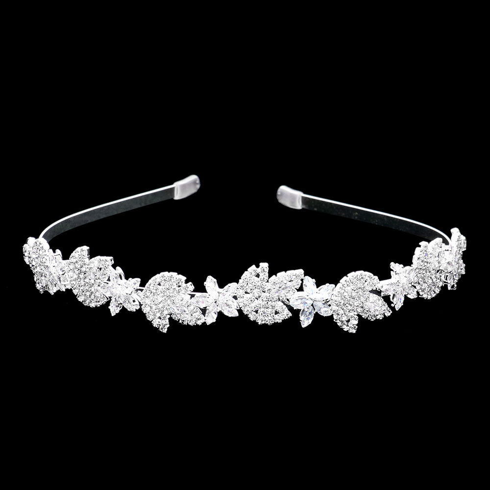 Diadema floral con detalles en marquesa y circonitas cúbicas CZ