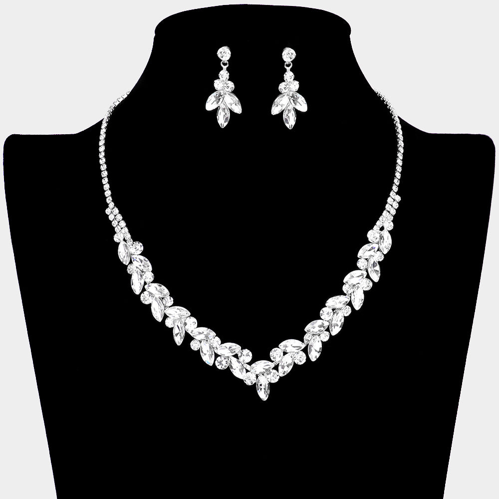 S20161 Set de collar y aretes con detalles en brillantes y piedras marquesas