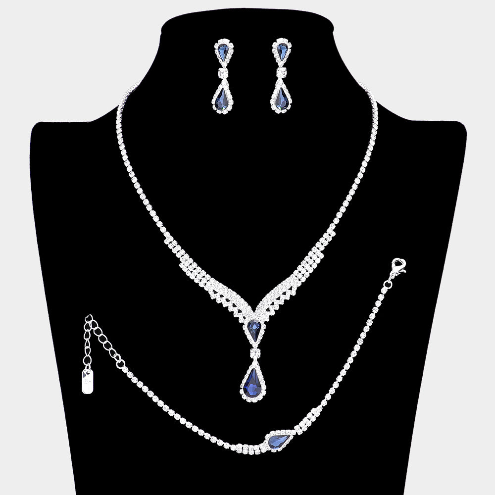 Set collar, pulsera y pendientes con brillantes y piedra lagrima