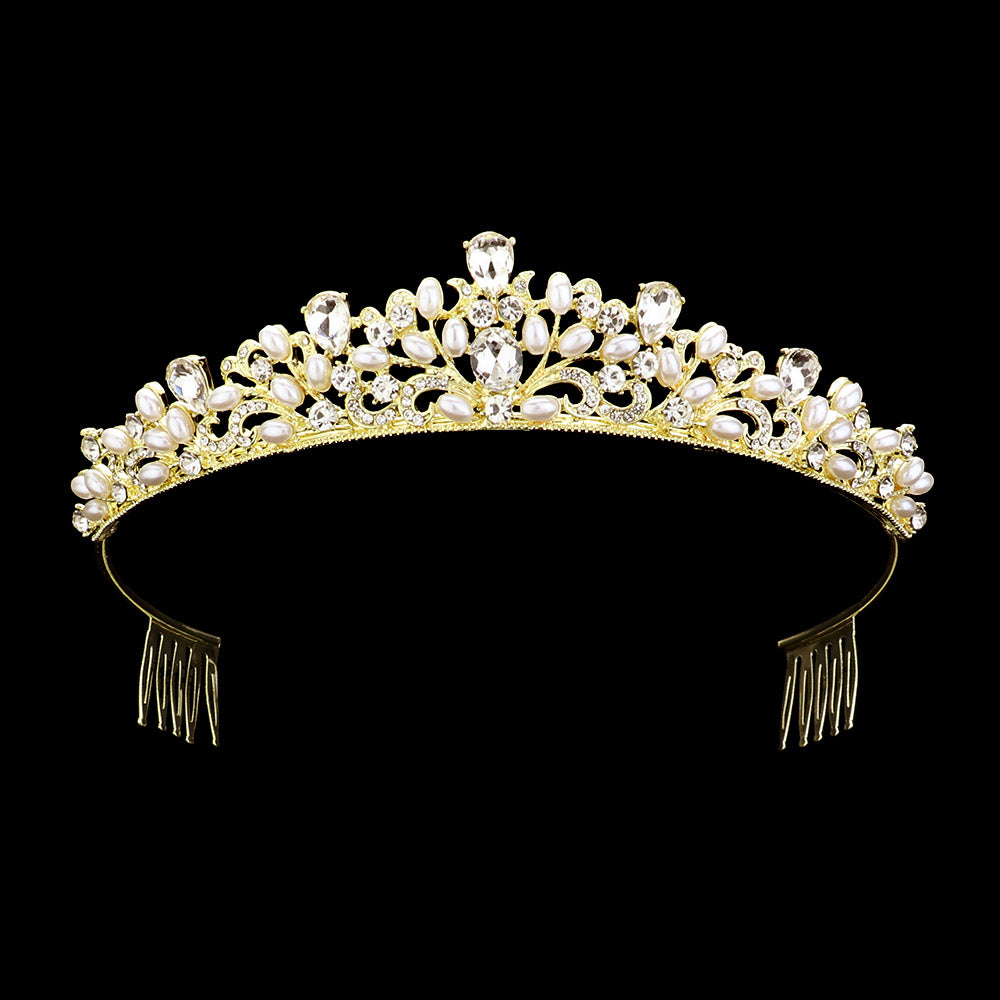 TH1726 Tiara acentuada con perlas y piedras lagrimas