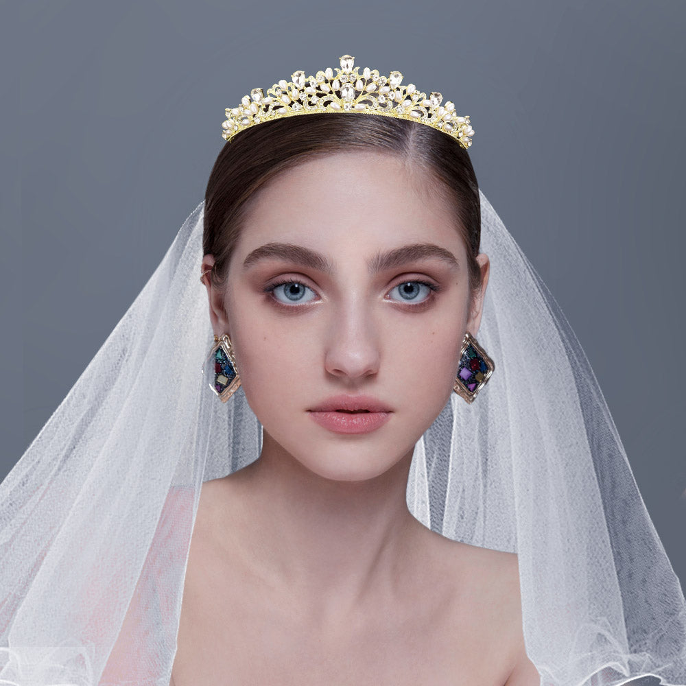 TH1726 Tiara acentuada con perlas y piedras lagrimas