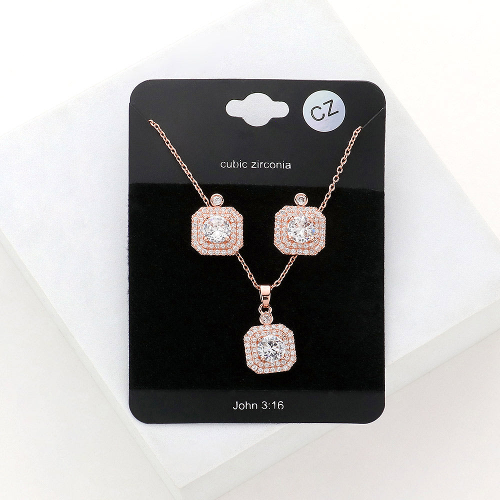 Conjunto de cadena, dije y aretes con circonitas CZ