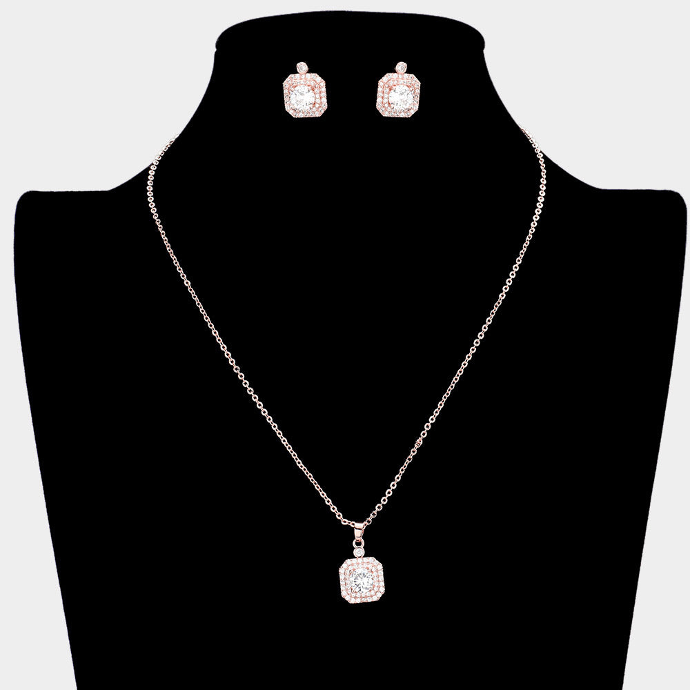Conjunto de cadena, dije y aretes con circonitas CZ