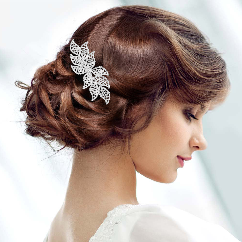CSH72-41260 Peineta para el cabello con pave en hojas de brillantes