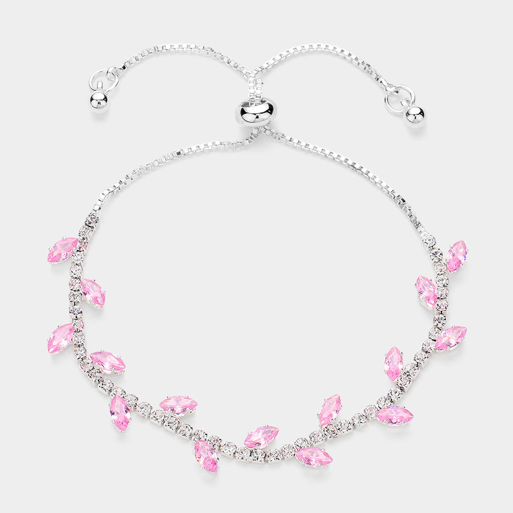 Pulsera con adornos de hojas en piedras marquesas CZ
