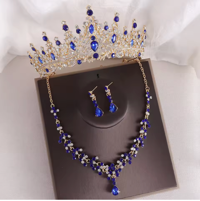 Set completo de tiara y conjunto de noche con piedras multiples