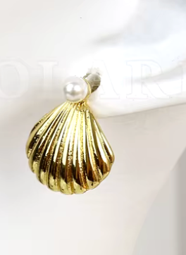 08640756 Aretes en forma de concha en oro laminado 18k (3capas)