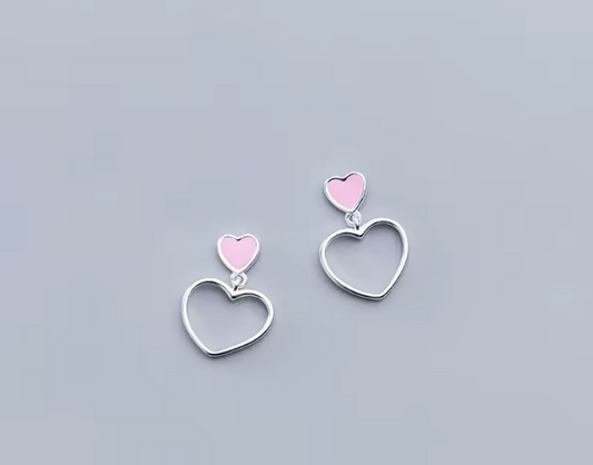 Aretes de corazon doble en plata S925