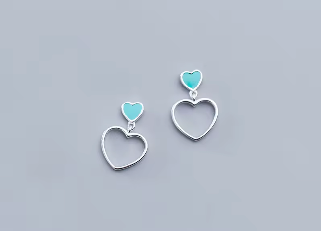 Aretes de corazon doble en plata S925