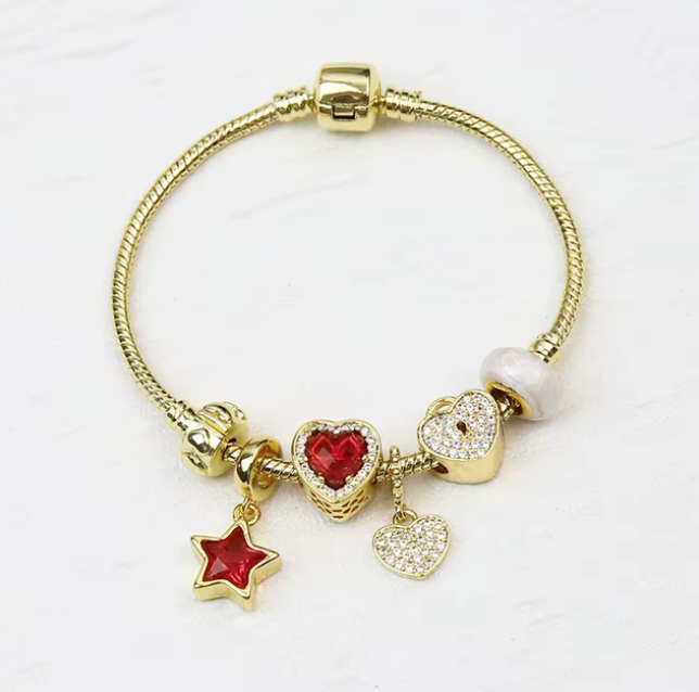 Pulsera tipo pandora en oro Laminado 18k (3capas)