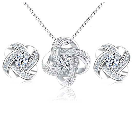 18039284 Conjunto de plata S925 estilo trébol de 4 hojas