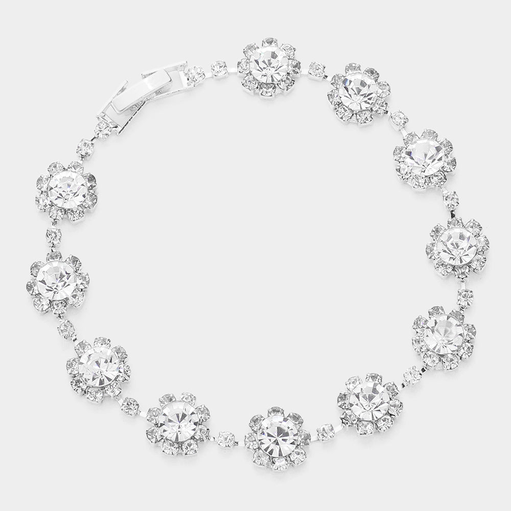 Pulsera de noche con roseta de diamantes de imitación y cristales redondos