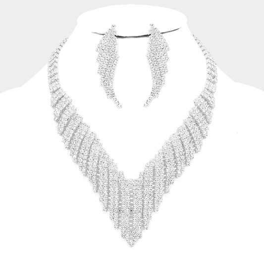 Collar de noche con cuello dentado y pavé de diamantes de imitación de cristal