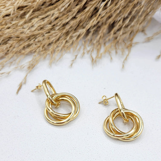 Aretes eslabón y círculos oro laminado 18k